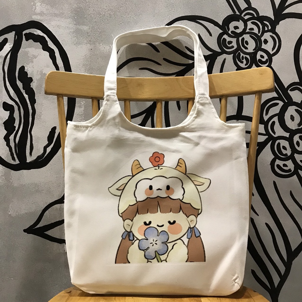 Túi tote, vải canvas 100% poli cao cấp, phong cách thời trang ulzzang, có khoá miệng xịn xò BÉ ĐỘI NÓN CỪU
