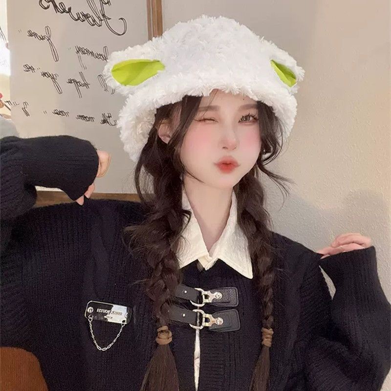 Nón Tai Bèo Lông Cừu Ấm Áp Kiểu Nhật Hàn Dễ Thương Cho Nữ