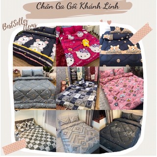 Bộ 5 món ga gối và chăn phao cotton poly chần bông dày loại 1 mềm êm được chọn mẫu