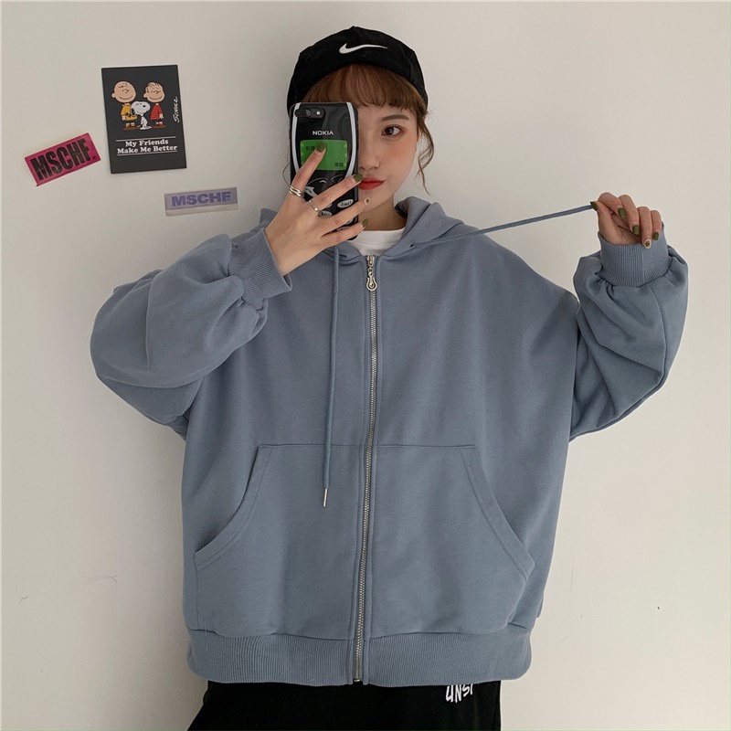 Áo Khoác Dài Tay Có Khóa Kéo Phong Cách Hàn Quốc Cổ Điển Màu Sắc Thời Trang Cho Nữ