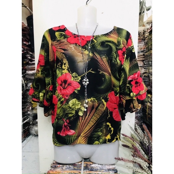 Áo Kiểu Nữ Trung Niên Chất Voan Tơ Đính Đá Sang Trọng Free Size 50-66Kg