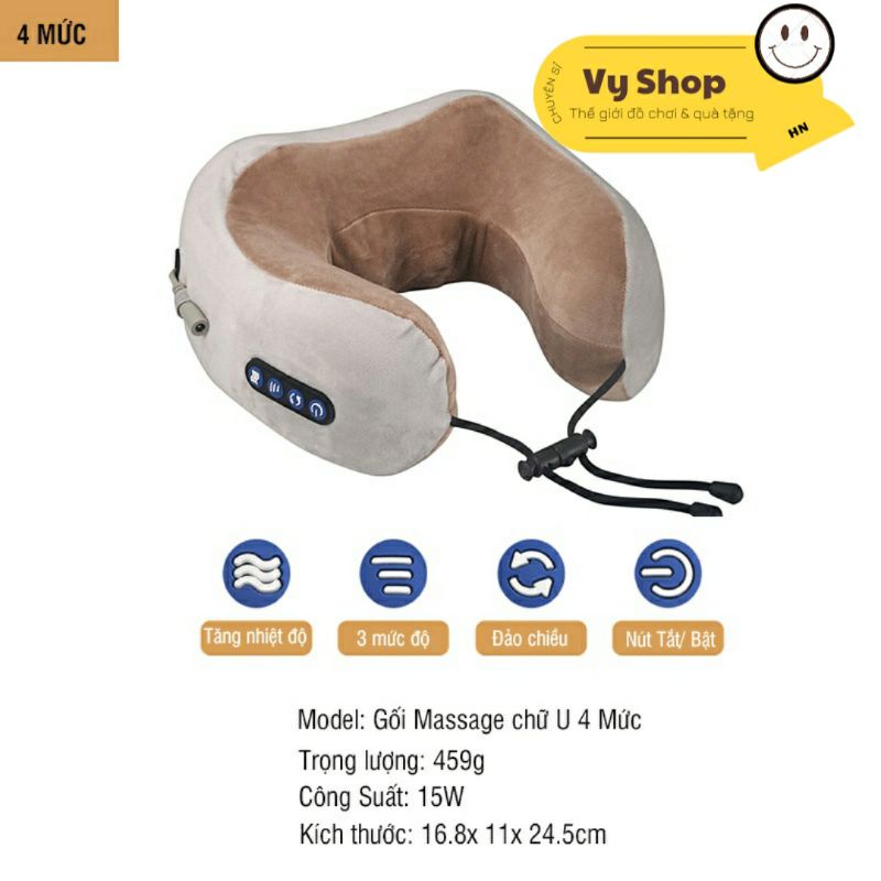 Gối Massage Cổ Vai Gáy Chữ U Đa Năng Cao Cấp 4 Nút 3 Chế Độ . Máy Massage Cổ Vai Gáy