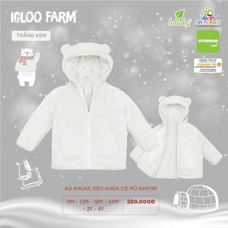 LULLABY - Áo khoác lông kéo khoá dài tay bé trai/bé gái (12m-5y)