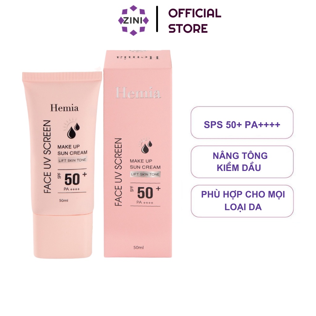 Kem chống nắng Hemia face uv creen trắng da nâng tone dành cho da dầu nhạy