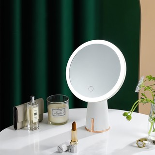 Gương mini để bàn, gương tròn có Led có thể xoay và gấp gọn dễ dàng, cảm ứng với 3 màu tiện lợi