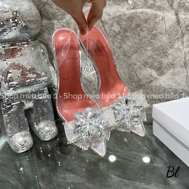 Sandal cao gót mica hoa đá gót loe fullbox hàng quảng châu cao cấp