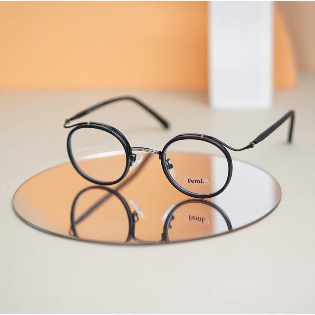 Gọng kính tròn nam Femi Sato phong cách Retro mắt kính cận tròn kim loại