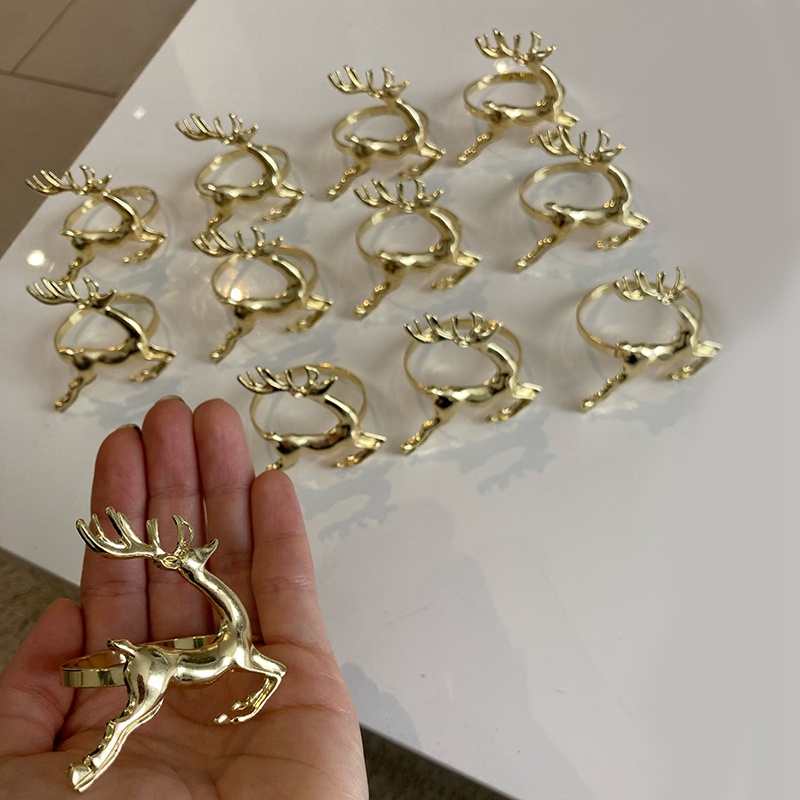 Set 6 Vòng Nhẫn Khăn Ăn Hình Tuần Lộc Vàng Cho Giáng Sinh / Giáng Sinh / Nhà Bếp