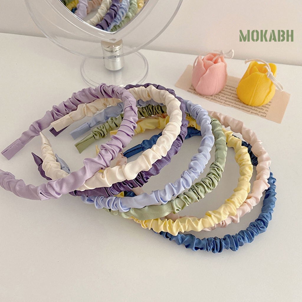 Băng Đô Cài Tóc Vải Satin Xếp Ly Màu Trơn