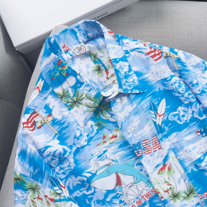 Áo sơ mi nam hoạ tiết lá cây du lịch có túi Bigsize < 120kg