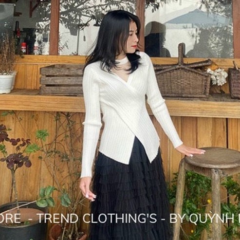 Shynstores Áo len nữ dệt kim dài tay vạt xẻ cổ chocker dáng ôm body nhiều màu