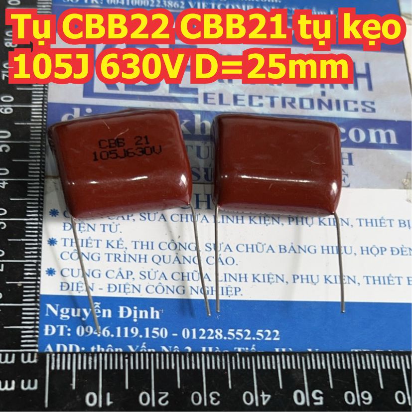 10 con Tụ CBB22 CBB21 tụ kẹo nâu đỏ 105J 630V D= 20mm / 25mm kde1757