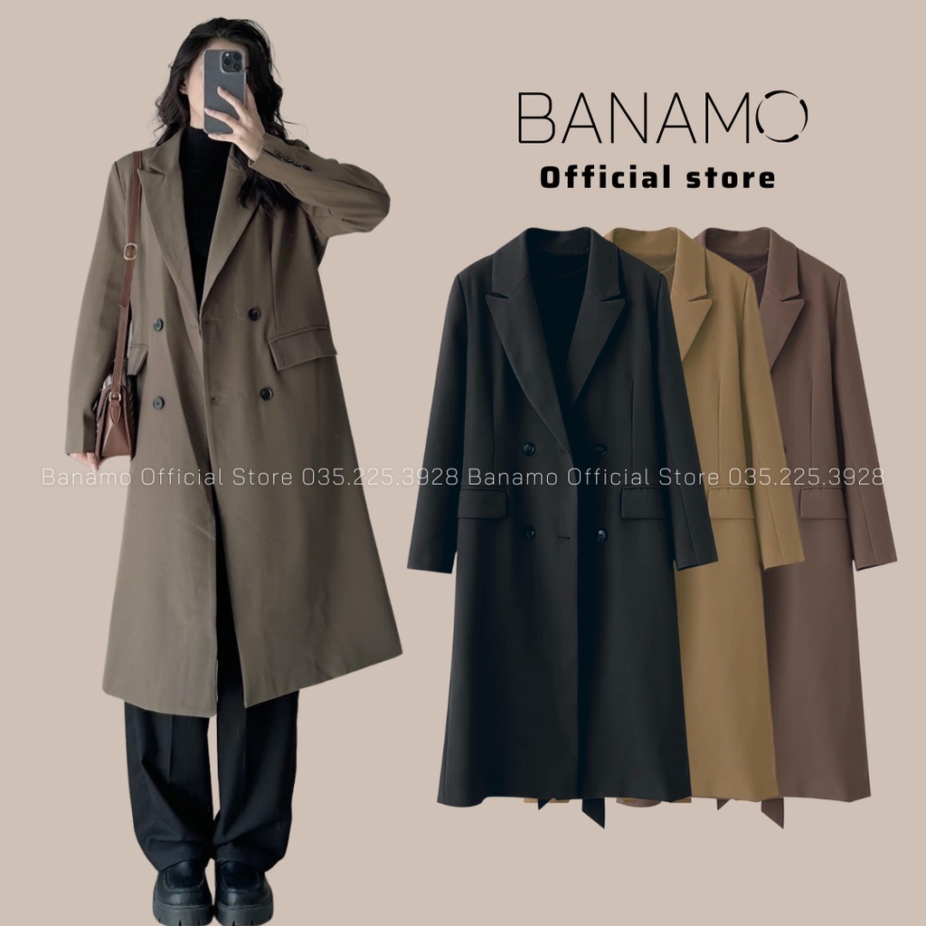 Áo khoác mangto chính hãng Banamo Fashion áo măng tô dáng dài kèm đai 382