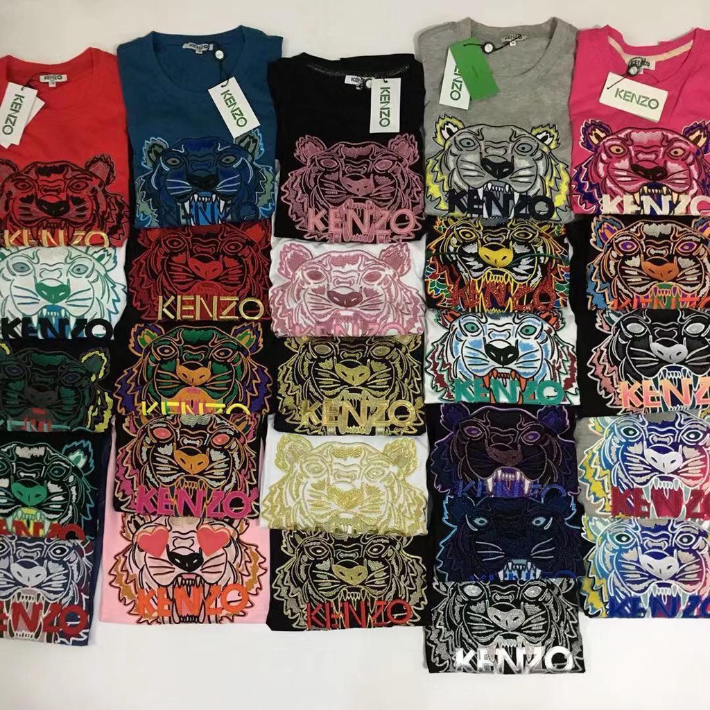 Kenzo Áo Thun cotton Ngắn Tay Thêu Họa Tiết Đầu Hổ Thời Trang Dành Cho Cả Nam Và Nữ