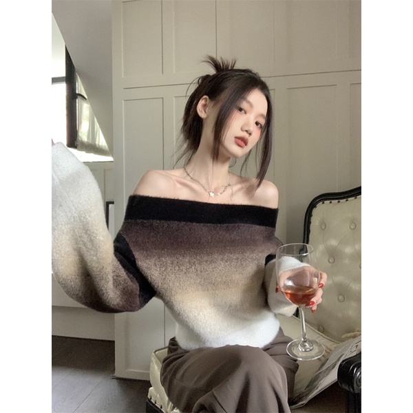 Áo len trễ vai màu ombre koreastyle