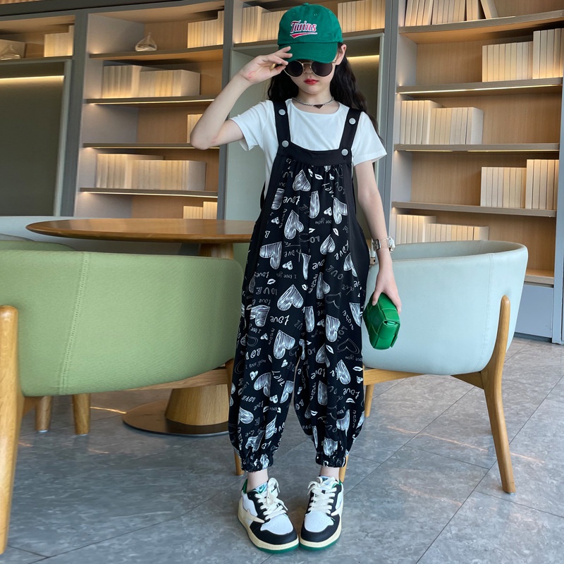 BY11 Size130-170 (25-45kg) Sét yếm bé gái size đại (Áo thun yếm), kiểu dáng học sinh Thời trang trẻ Em hàng quảng châu
