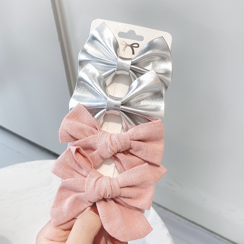 RainBow Bows Set 4 Kẹp Tóc Vải Lanh Cotton In Hoa Dễ Thương Cho Bé Gái