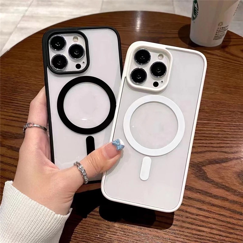 Ốp Điện Thoại Nhựa Acrylic Cứng Trong Suốt Mặt Nhám Kèm Sạc Không Dây Nam Châm Magsafe Cho iPhone 11 Pro Max X XR Xs Max