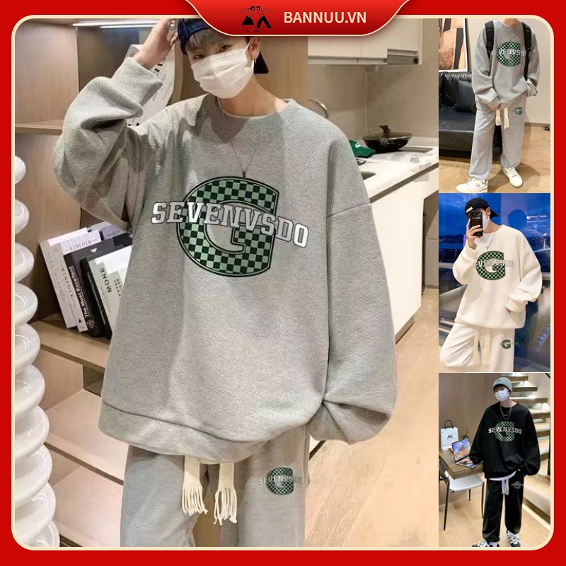 Bộ Áo Sweater Dáng Rộng In Chữ + Quần Dài Đơn Giản Set đồ nam Phong Cách Hàn Quốc Đồ nam Thời Trang đồ bộ Nam Nữ from rộng đồ bộ thể thao nữ