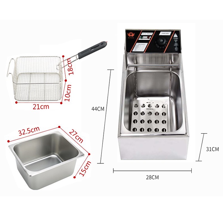 Bếp chiên nhúng điện đơn 6L siêu bền Nồi chiên nhúng điện đơn, chiên gà, khoai tây, các loại thực phẩm