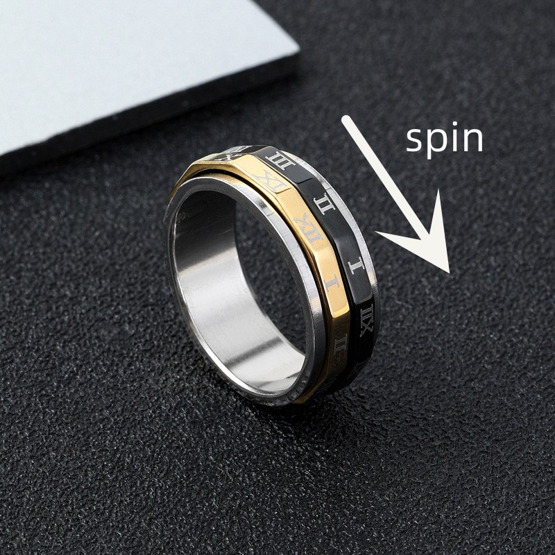 Nhẫn Thép Titan Không Gỉ Khắc Số La Mã 12 Ngôn Ngữ Thời Trang Mới Cho Nam Và Nữ