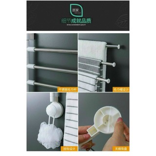 Thanh Treo Khăn Mặt Dán Tường VGpro Inox Cao Cấp 4 Thanh Xoay 180 Độ Không Khoan Tường Nhà Tắm