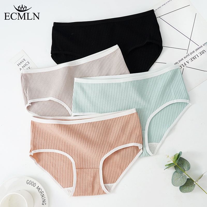 Quần lót ECMLN vải cotton lưng vừa thoáng khí thoải mái cho nữ