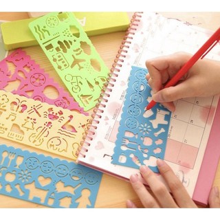 Thước kẻ có khuôn hình cho bé tập vẽ, thước kẻ nhựa 15cm set 4 cái