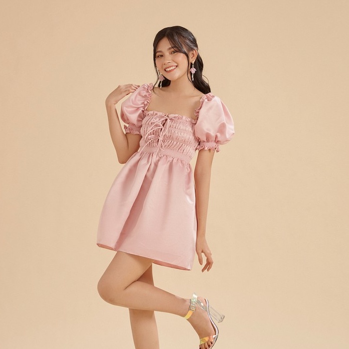 Đầm chữ A tay bồng màu hồng SheByShj - Candy Dress