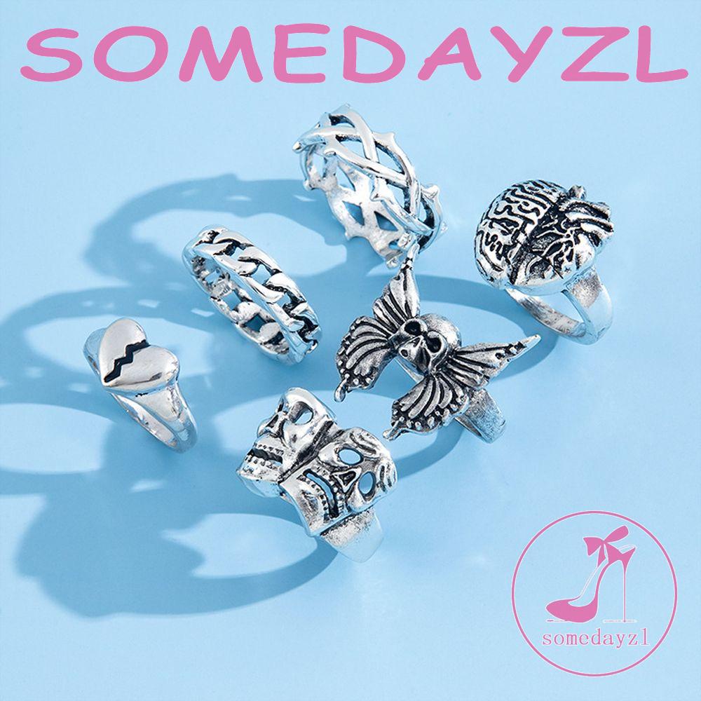 Bộ 7 Nhẫn Hình Đầu Lâu Bằng Hợp Kim Phong Cách Gothic Cho Nữ