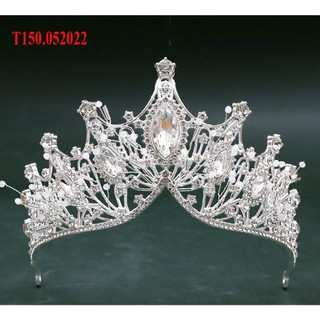 Vương miện cô dâu xi mạ đính đá trắng đẹp lấp lánh