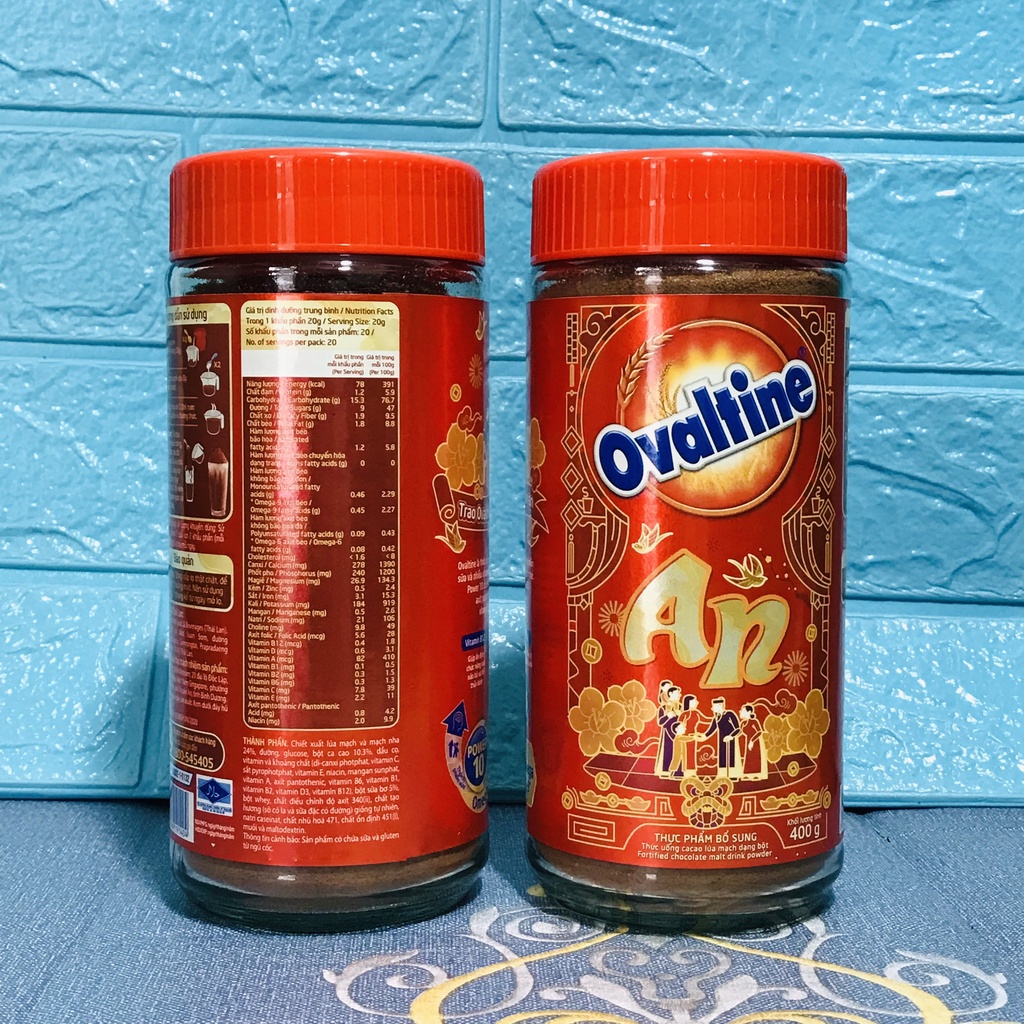 Thức uống lúa mạch hương vị sô-cô-la Ovaltine bột hũ thủy tinh 400g