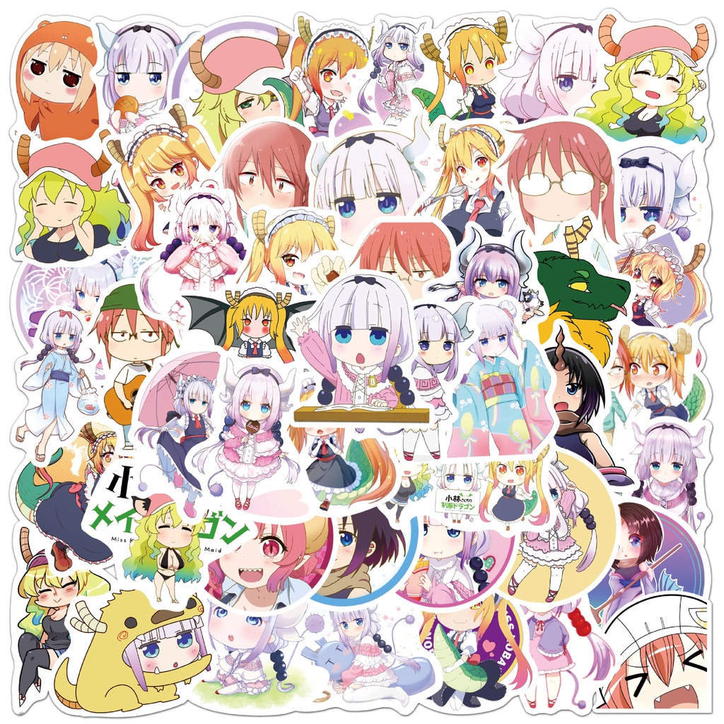 [Set 50 Cái] Sticker Anime Kobayashi-san Chi no Maid Dragon, Hầu gái rồng nhà Kobayashi dán trang trí  - DB.162