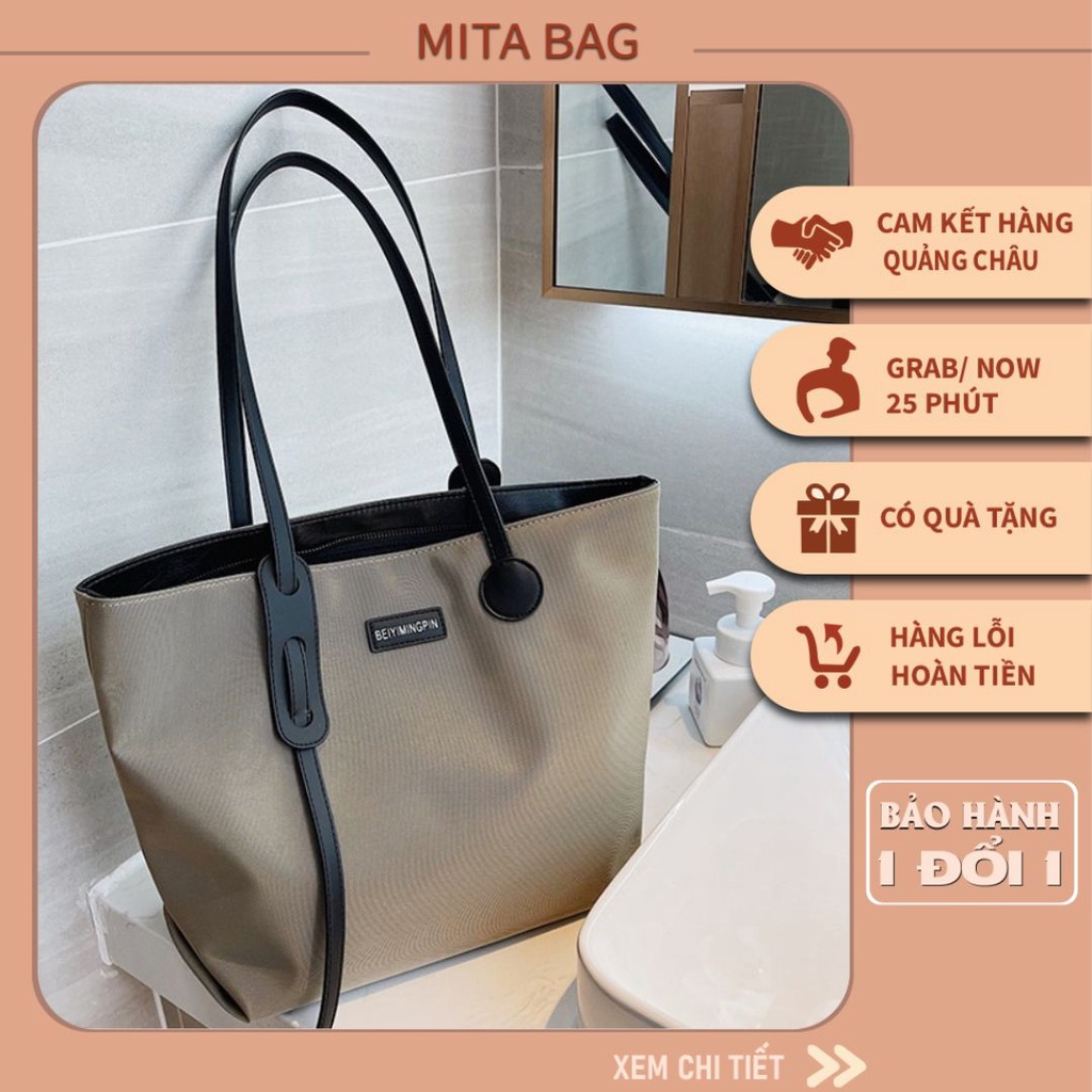 Túi tote đeo vai MITABAG vải nylon cao cấp chống thấm nước cỡ lớn, túi xách nữ công sở