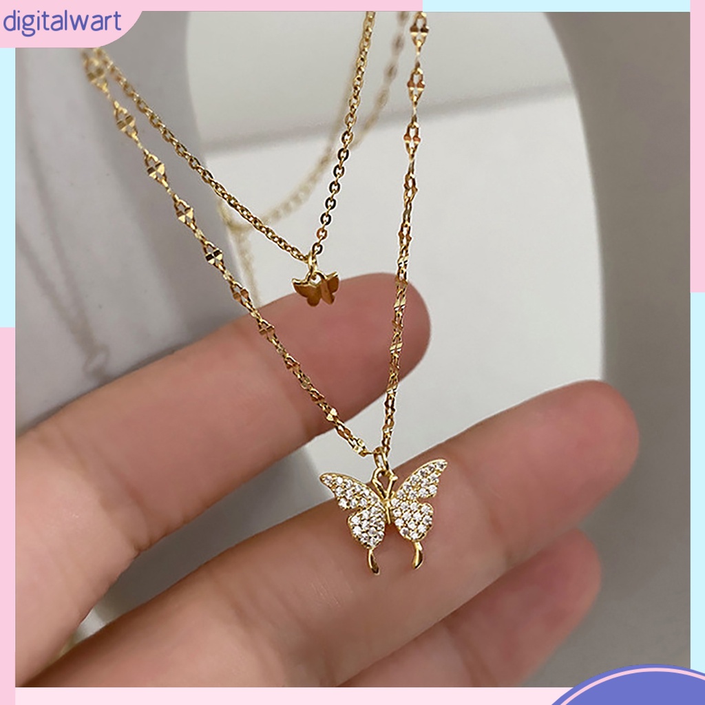 |Đào| Vòng cổ Hai Lớp Mặt Hình Bướm Bằng Hợp Kim Chống Rỉ Sét Thời Trang Cho Nữ