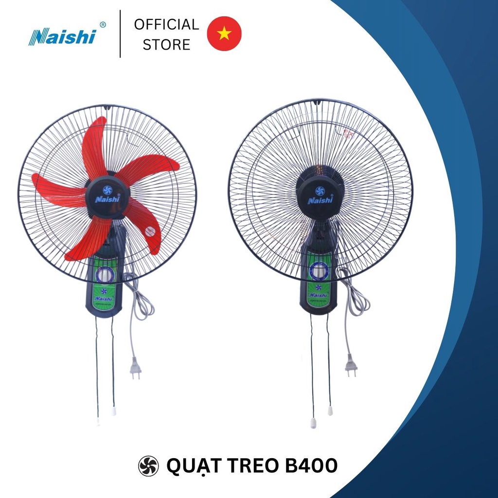 Quạt Treo Tường NAISHI B400 Túp Năng Chuyển Hướng Điện 2 Dây Rút - Công Suất 45W