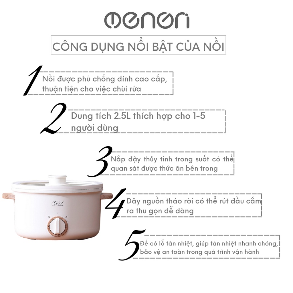 Nồi Điện Đa Năng 2.5L OENON Chống Dính Vân Đá Nấu Lẩu, Chiên, Xào, Rán Công Suất 700W - OE2500