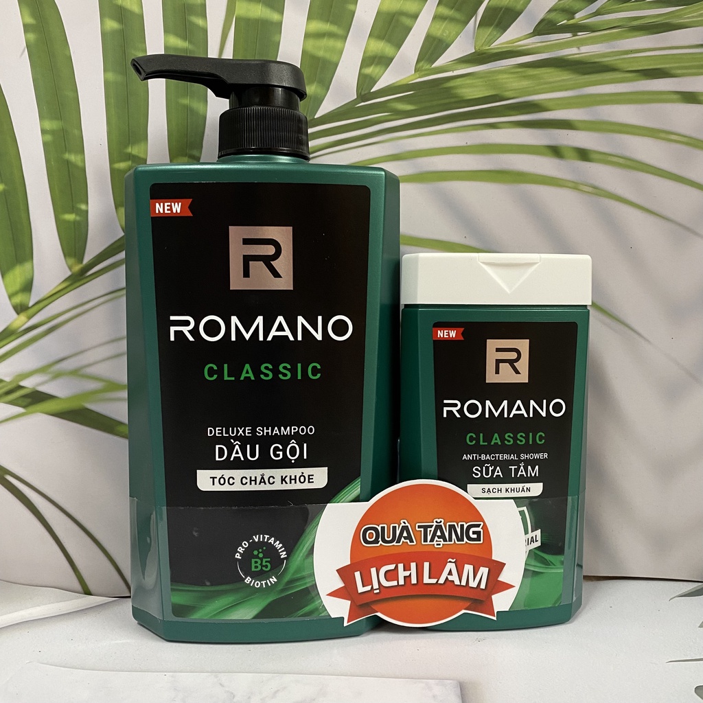 Dầu gội đầu Romano Classic tóc chắc khoẻ 650g tặng kèm sữa tắm Romano 150g