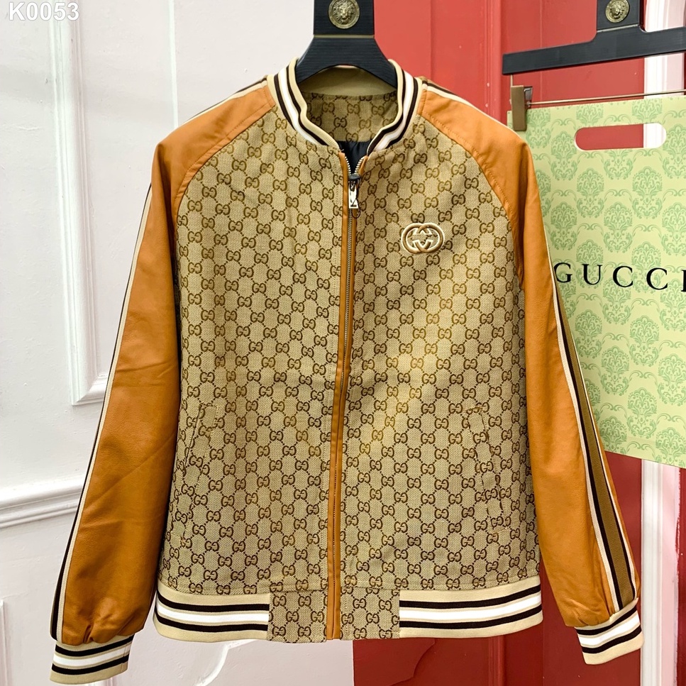 Áo khoác bomber jacket Gucci vân dệt monogram phối tay da LA 1-1 on web