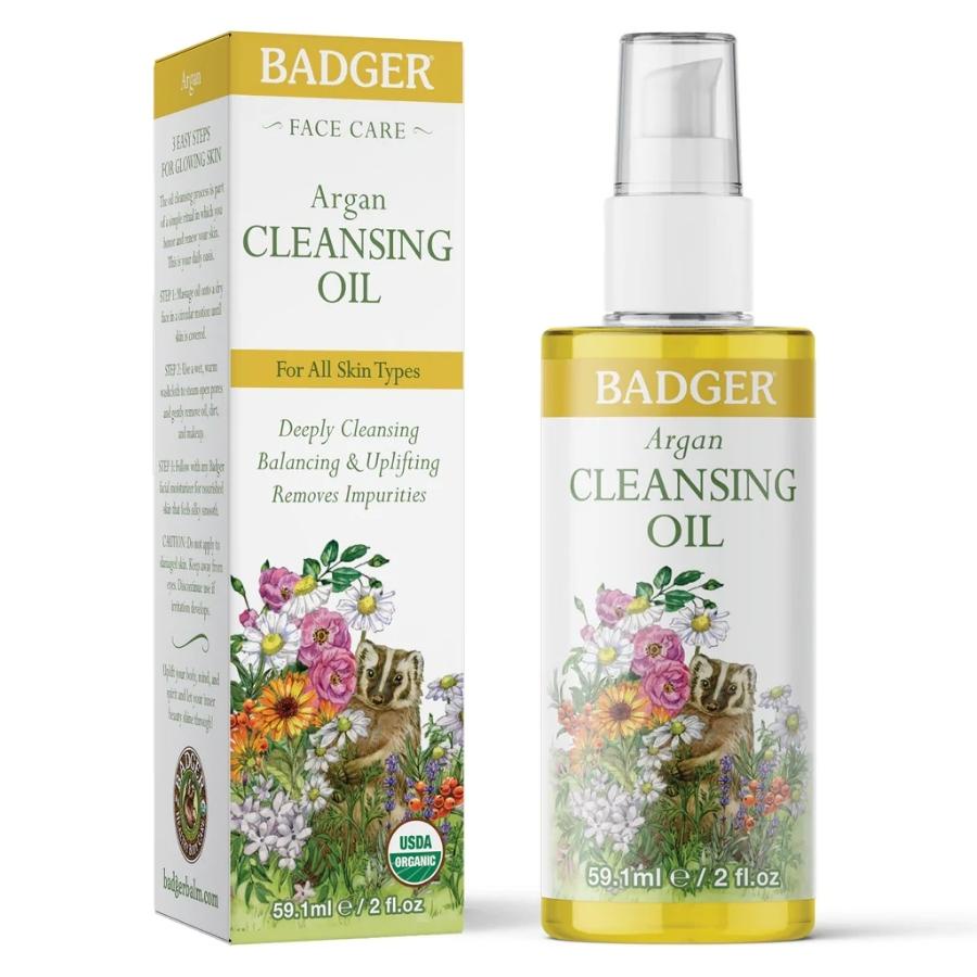 Dầu massage mặt, tẩy trang không nhũ hóa BADGER Argan Cleansing Oil - 59.1 ml