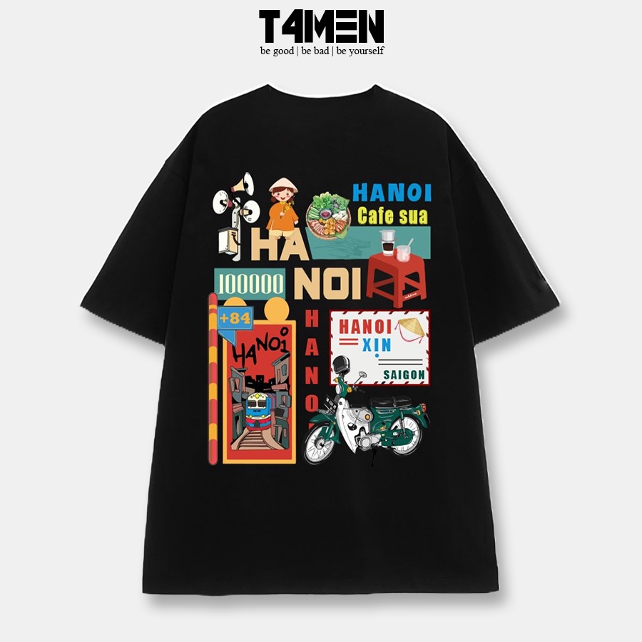 Áo thun tay lỡ unisex T4Men nam nữ cổ tròn in hình TP HÀ NỘI form rộng chất liệu vải cotton mềm mịn 7 Màu - ATTL111