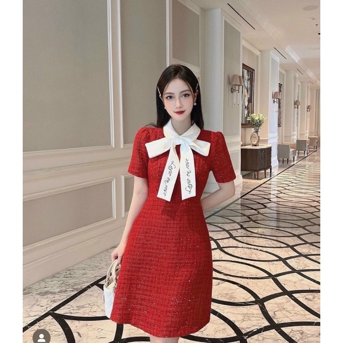🎀 HẾT 🎀 ĐẦM DẠ ĐỎ DÂY NƠ THÊU CHỮ SANG CHẢNH