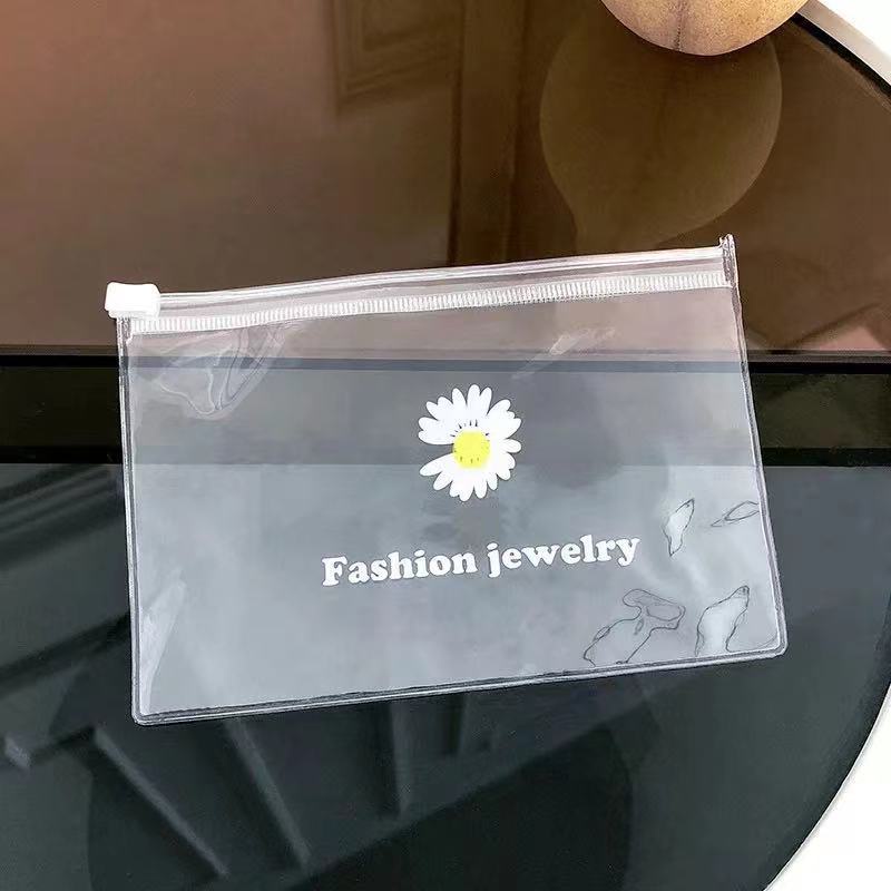 Túi zip hoa cúc đựng phụ kiện, túi trong suốt đựng chun buộc tóc khoá kéo Clovershop68