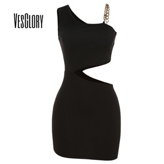 Vesglory Đầm Khoét Lỗ Dáng Ôm Màu Trơn Thời Trang Quyến Rũ Cho Nữ