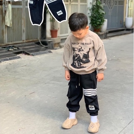 Quần nỉ cho bé họa tiết 4 vạch bo gấu thu đông trẻ em THE HOUSE KIDS