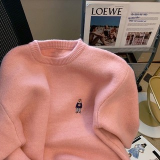 Áo len sweater trắng, hồng thêu gấu thu đông 2020