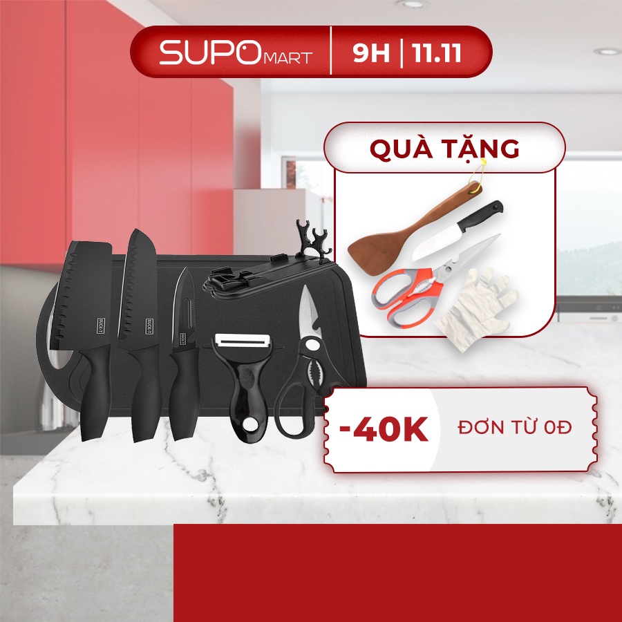 Bộ dao kéo SUPO Mart 7 món, bộ dao kéo Inox siêu sắc, không dỉ, kháng khẩn tốt