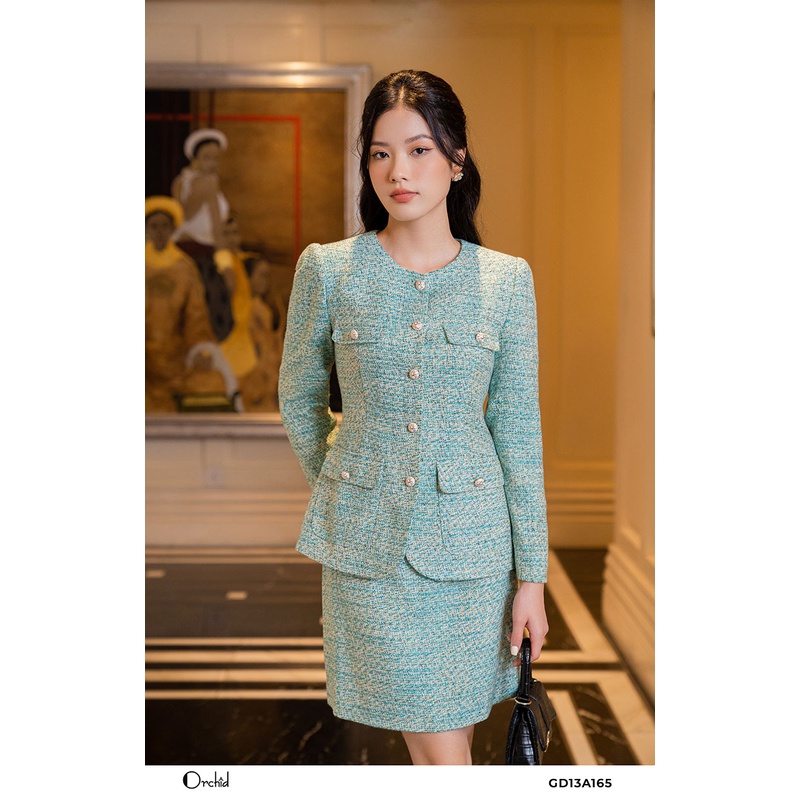 Set bộ dạ Tweed cao cấp- Áo khoác phối chân váy Chữ A phong cách Hàn Quốc Orchid GD13A165