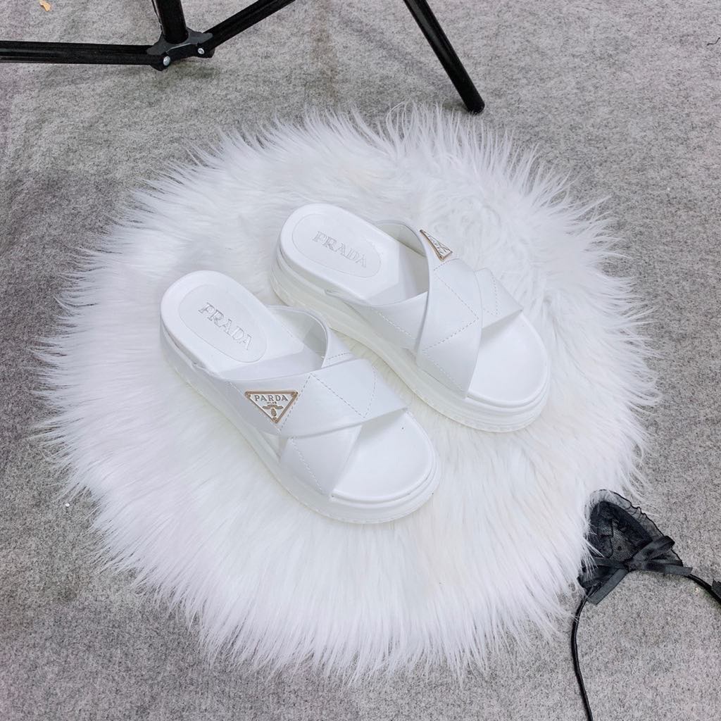 Dép Bánh Mì, Dép Lê Hai Quai Chéo Siêu Nhẹ Logo 2 Màu Đen/trắng Tăng Chiều Cao 7cm