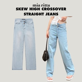 Quần Jeans Topshop Mia Ritta J444 quần jeán ống suôn 2 khuy lệch - Quần jean nữ dáng suôn khuy lệch cá tính